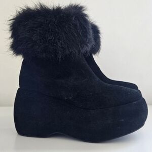 Jeffery Campbell Fairhope Black Platform Faux Fur Ankle Moon Booties